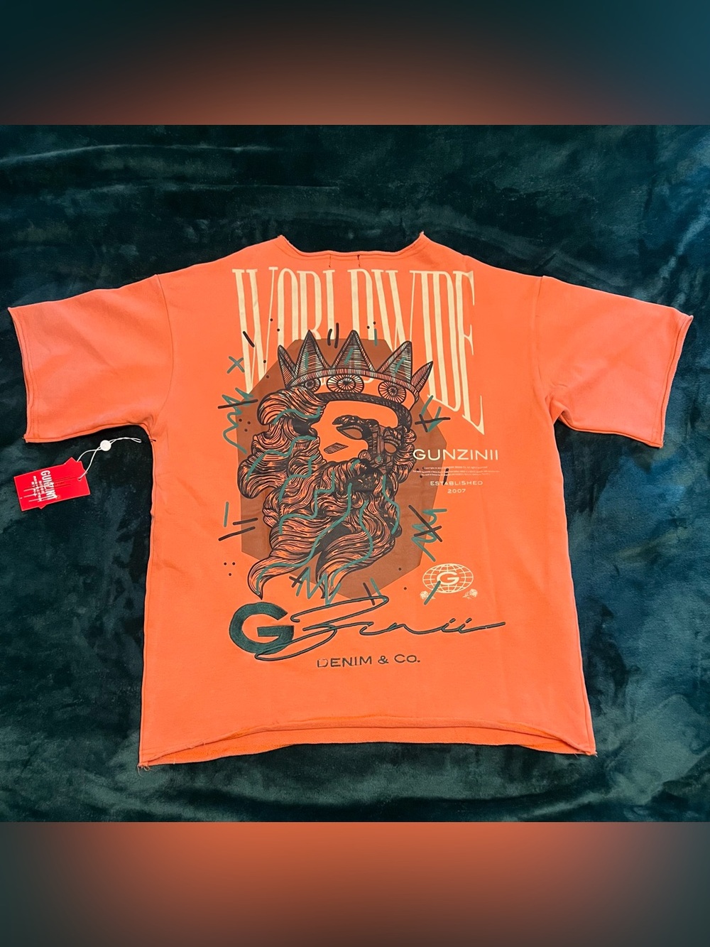 Gunzinii embroidered orange heavyweight t-shirt - Men Oversized Small